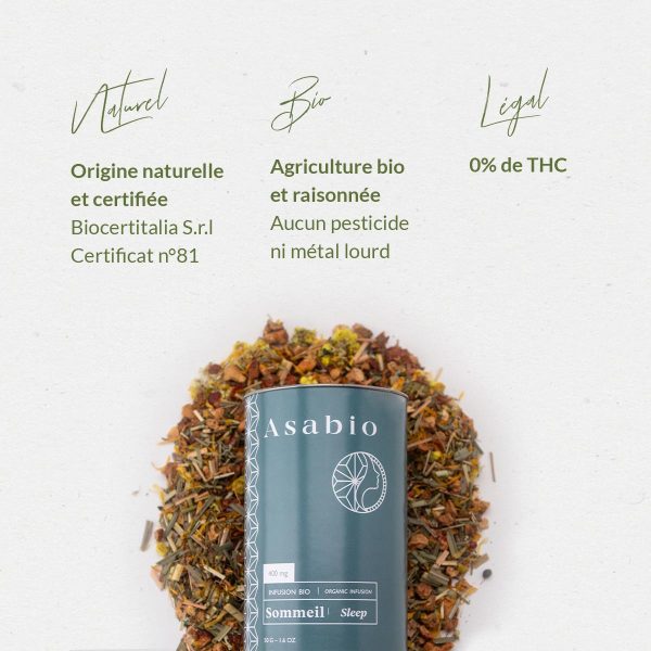 Tisane CBD Sommeil Bio Asabio | Infusion Relaxante pour Nuits Paisibles - 50 g