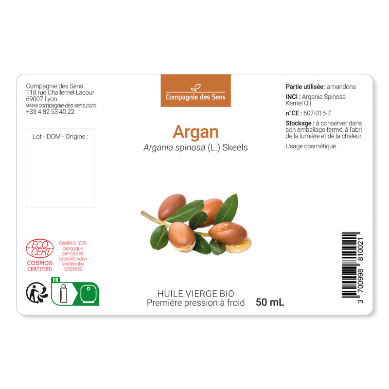 Argan du Maroc - Huile Végétale Vierge BIO - Flacon en Verre - 50mL